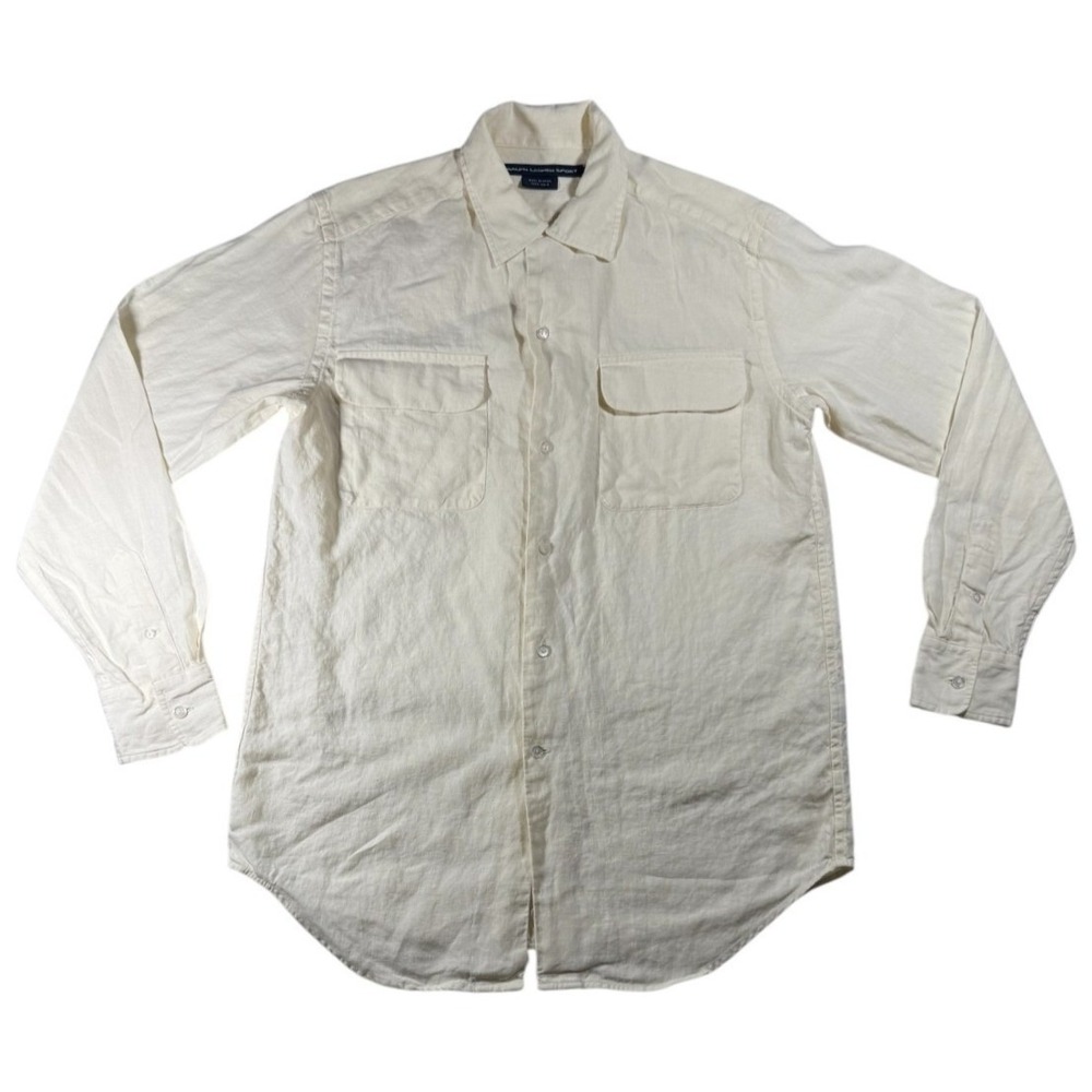 Ralph Lauren Sport Camp Shirt Womens 6 Linen Long Sleeve Loop collar